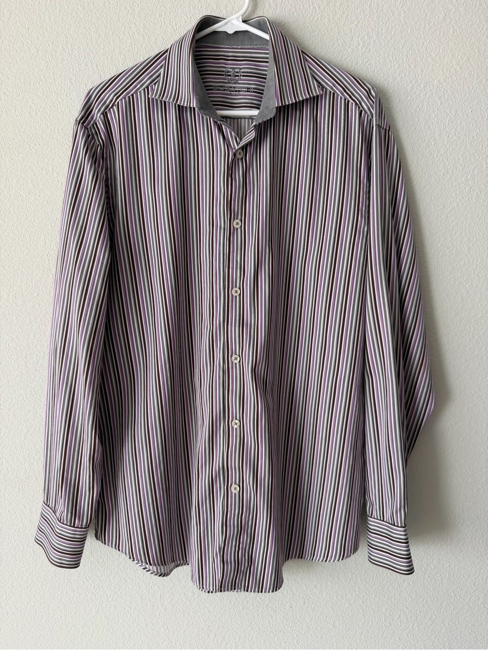 Bugatchi Uomo Men's XL Dress Shirt Stripped Cotton Button Up Italian Designer